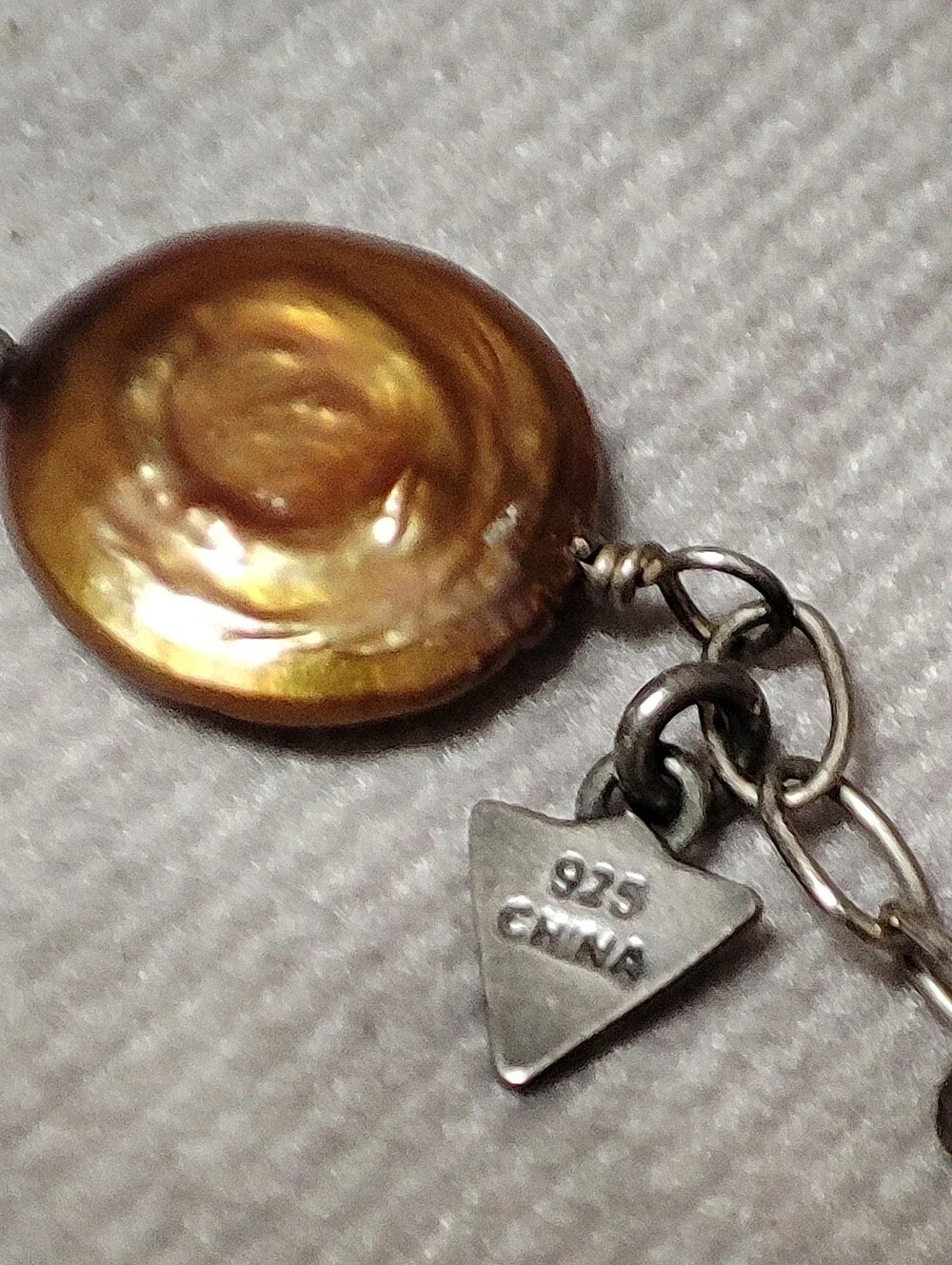 Silpada Brand Sterling 925 Bronze Brown Iridescent Round Coin Pearl Necklace EUC